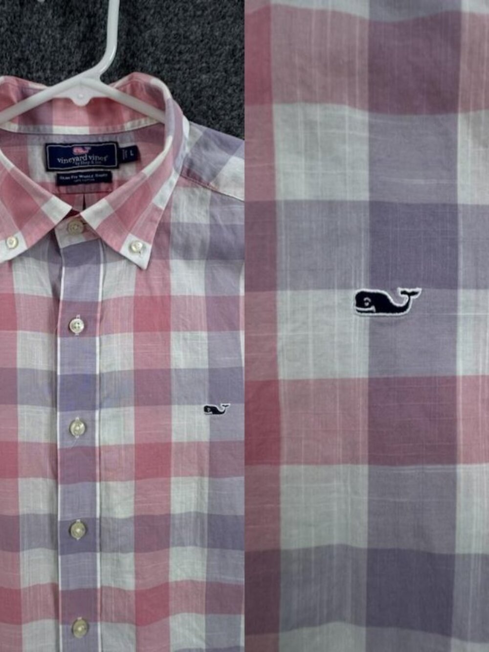 Vineyard Vines Large Logo Slim Fit Whale Men Pink Purple Button-Down Long Sleeve